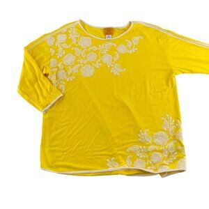 Ruby Rd. Yellow Floral 3/4 Sleeve Womens Top‎ M Polyester/Rayon/Spandex